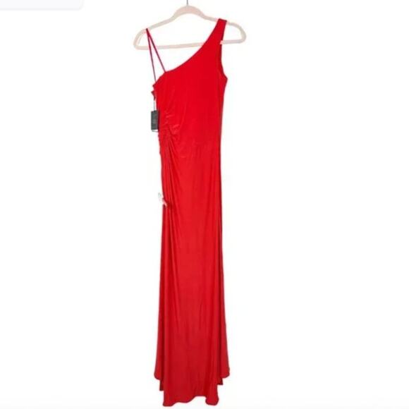 MAC DUGGAL Dress Size 4 Evening Gown NEW Red One Shoulder Ruched Jersey Cherry - Picture 5 of 7